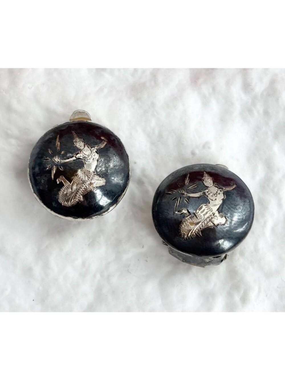 Siam Sterling Clip O Nielloware Vintage Mekkalah Thai Made 925 Earrings